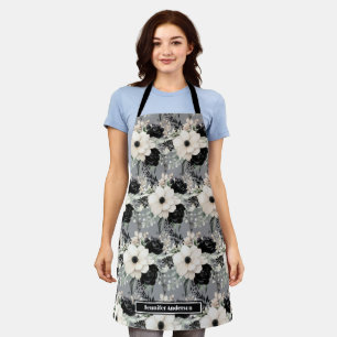 Moderne Schwarz-Weiß-Aquarell-Blumen-Schürze Schürze