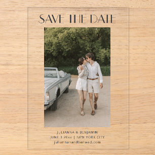 Moderne Schwarz-Weiß-Art-Deco-Foto-Hochzeit Acryleinladungen