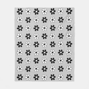 Moderne Schwarz-Weiß-Blume auf Lichtsilber Grau Fleecedecke