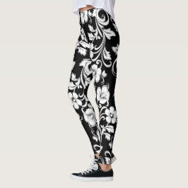 Moderne Schwarz-Weiß-Blume Kunstwerk Filigree Leggings