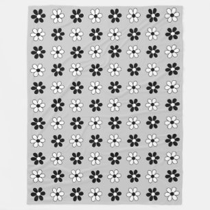 Moderne Schwarz-Weiß-Blumen auf hellgrauem Silber Fleecedecke