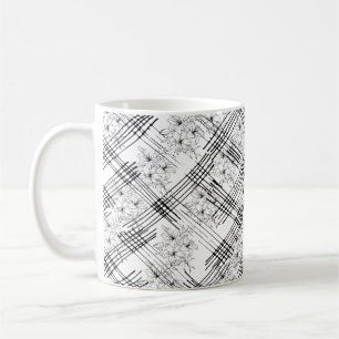 Moderne Schwarz-Weiß-Blumen geometrisches Muster Kaffeetasse