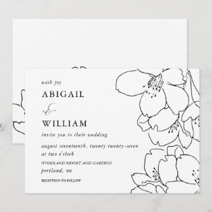 Moderne Schwarz-Weiß-Blumen-Hochzeitseinladung Einladung