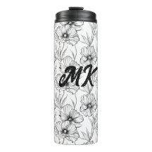 Moderne Schwarz-Weiß-Blumen-Mit Monogramm