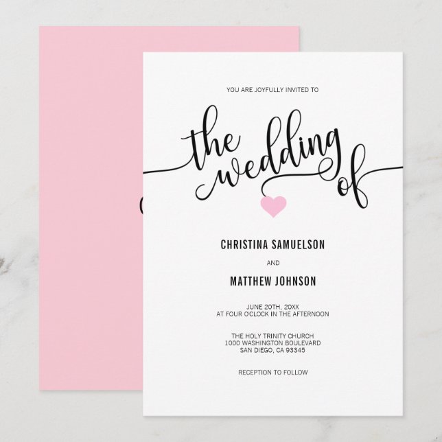 Moderne Schwarz-weiß Blush PINK Herzenslust Einladung (Vorne/Hinten)