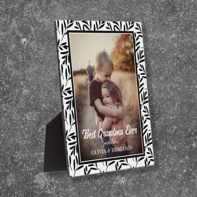 Moderne Schwarz-Weiß-Blüten Bestes Grandma je Fotoplatte (Von Creator hochgeladen)