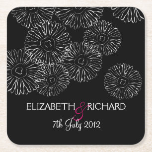 Moderne Schwarz-Weiß-Boho-Chic-Daisy-Hochzeit Rechteckiger Pappuntersetzer