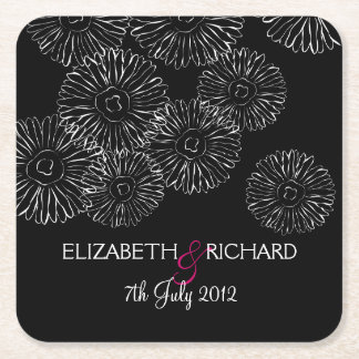 Moderne Schwarz-Weiß-Boho-Chic-Daisy-Hochzeit Rechteckiger Pappuntersetzer