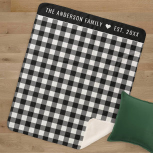 Moderne Schwarz-Weiß-Büffel-Karo-Familienmonogramm Sherpadecke