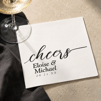 Moderne Schwarz-Weiß Cheers Personalisierte Hochze Serviette