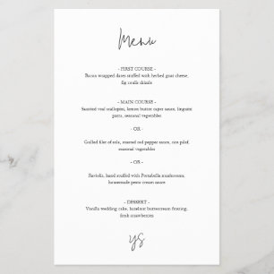 Moderne Schwarz-Weiß Chic Hochzeitsmenü Flyer