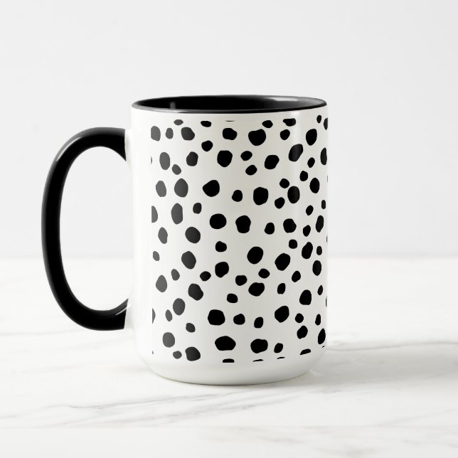 Moderne Schwarz-Weiß-Dalmatiner-Punkte Tasse (Links)