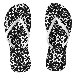 Moderne Schwarz-Weiß-Damast Graphic Floral Flip Flops