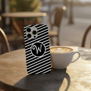 Moderne Schwarz-Weiß-Diagonale Streifen Monogramm Case-Mate iPhone Hülle