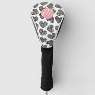 Moderne Schwarz-Weiß-Doodle-Herzen Mit Monogramm Golf Headcover