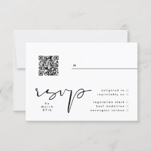 Moderne Schwarz-Weiß-Elegante QR-Hochzeit RSVP Karte