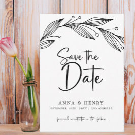 Moderne Schwarz-Weiß-Eukalyptus-Blätter Hochzeiten Save The Date