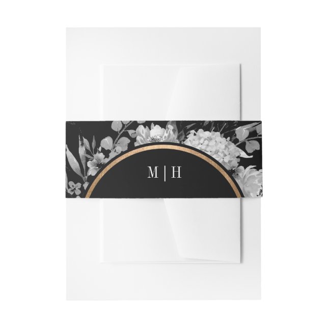 Moderne Schwarz-Weiß-Farbblumen-Monogramm Einladungsbanderole (Vorderseite Beispiel)