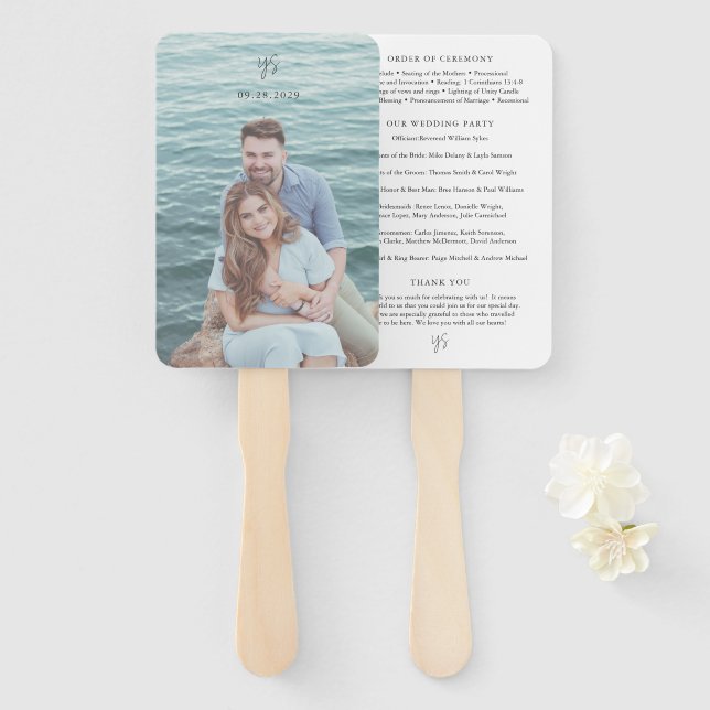 Moderne Schwarz-Weiß-Foto-Chic-Hochzeitsprogramm Fächer (Vorne und Hinten)