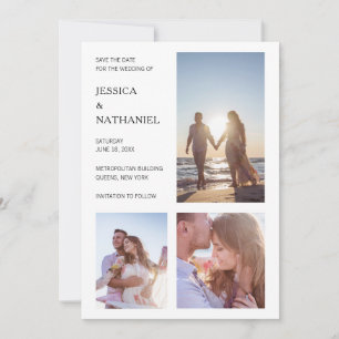 Moderne Schwarz-Weiß-Foto-Collage-Hochzeit Save The Date