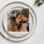 Moderne Schwarz-Weiß-Foto-Hochzeit Acryleinladungen<br><div class="desc">Ihre Liebe ist einzigartig, und Ihre Hochzeitseinladung sollte jedes Stück ihrer Schönheit widerspiegeln. Dieses moderne Schwarzweiß-Foto wird auf atemberaubendem Acryl gedruckt und bietet Ihnen eine klare oder mattierte Oberfläche. Das Acryl fügt eine zeitgenössische Touch der Eleganz hinzu, die Ihre Ankündigung in einen wahren Genuss für Ihre Gäste bringt. Es ist...</div>
