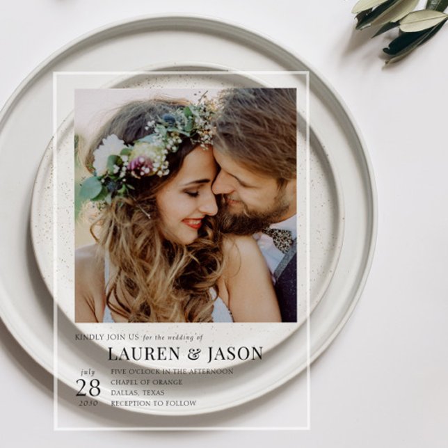 Moderne Schwarz-Weiß-Foto-Hochzeit Acryleinladungen (Von Creator hochgeladen)