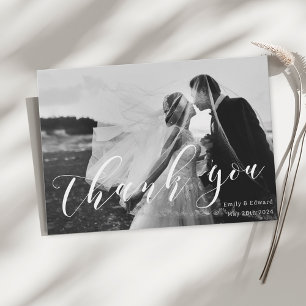 Moderne Schwarz-Weiß-Foto-Hochzeit Dankeskarte