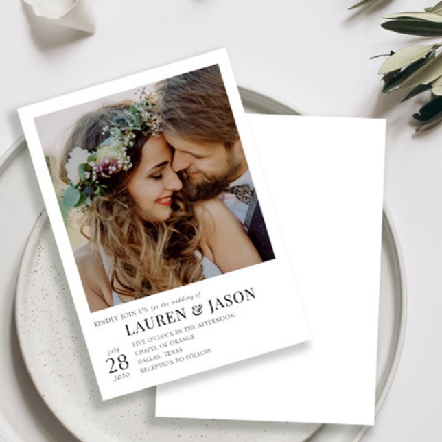 Moderne Schwarz-Weiß-Foto-Hochzeit Einladung (Von Creator hochgeladen)