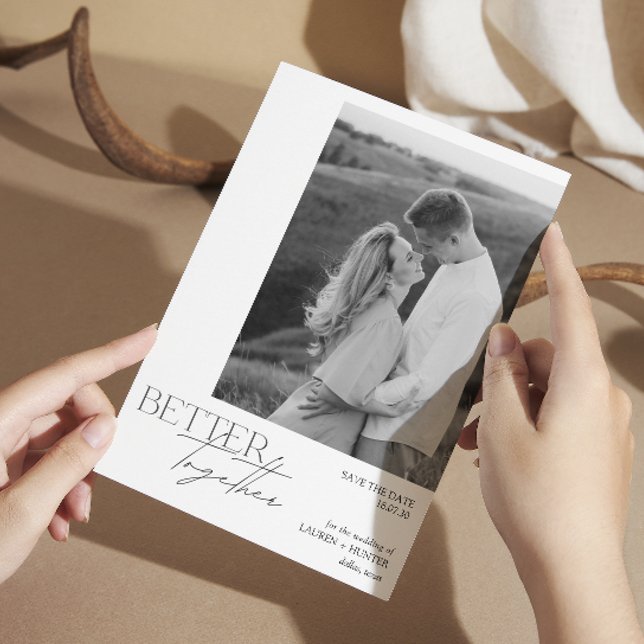 Moderne Schwarz-Weiß-Foto-Hochzeit Save The Date (Von Creator hochgeladen)