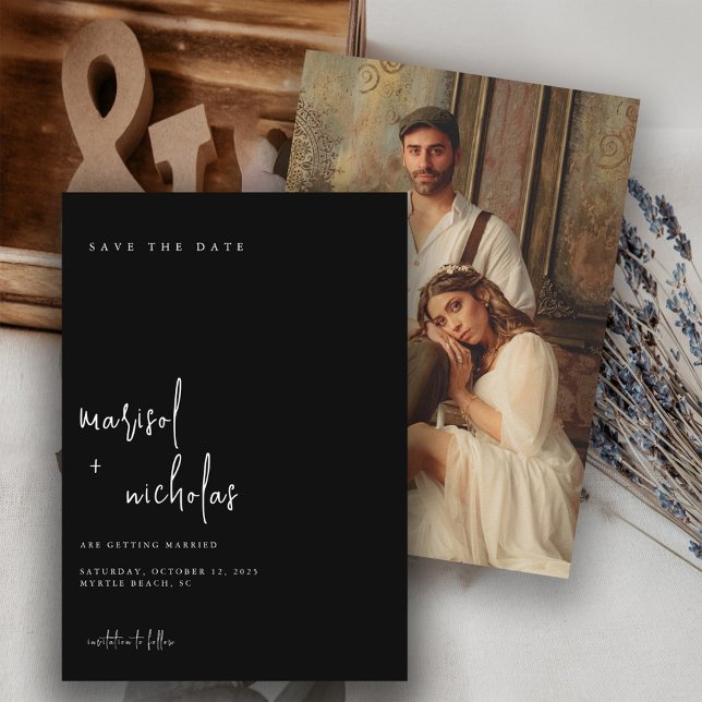 Moderne Schwarz-Weiß-Foto-Hochzeit Save The Date (Von Creator hochgeladen)