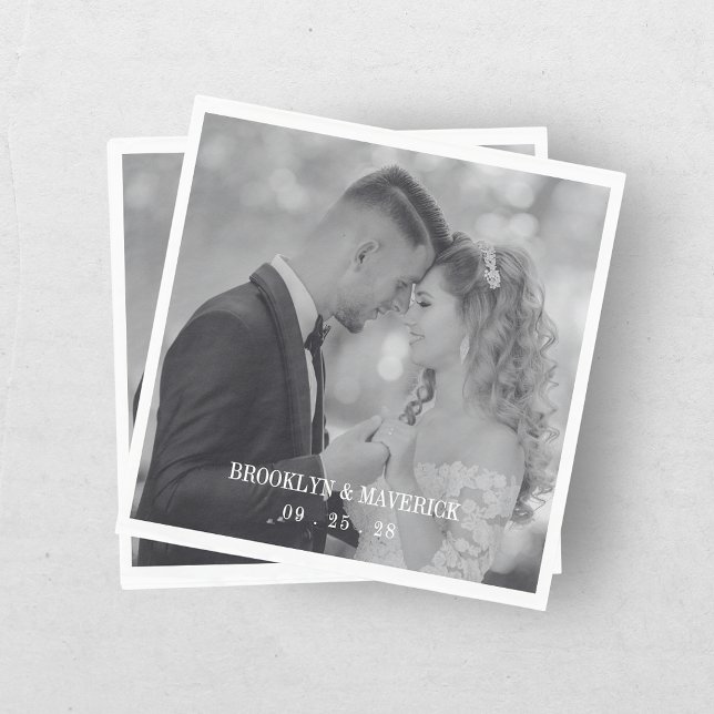 Moderne Schwarz-Weiß-Foto-Hochzeit Serviette (Von Creator hochgeladen)