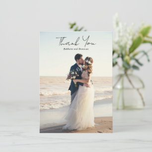 Moderne Schwarz-Weiß-Foto-Minimalistische Hochzeit Dankeskarte