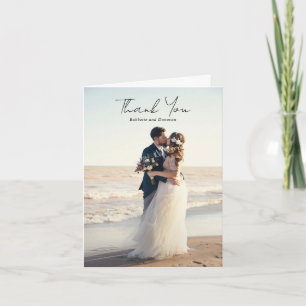 Moderne Schwarz-Weiß-Foto-Minimalistische Hochzeit Dankeskarte