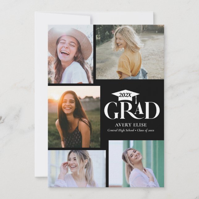 Moderne Schwarz-Weiß-Fotocollage Einladung (Vorderseite)