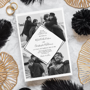 Moderne Schwarz-Weiß-Fotocollage-Hochzeit Einladung