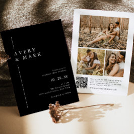 Moderne Schwarz-Weiß-Fotocollage QR Code Hochzeit Einladung