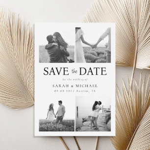 Moderne Schwarz-Weiß-Fotocollage Save The Date
