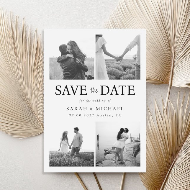 Moderne Schwarz-Weiß-Fotocollage Save The Date (Von Creator hochgeladen)