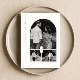 Moderne Schwarz-Weiß-FotoCollage Save the Date Einladung