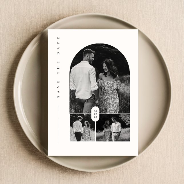 Moderne Schwarz-Weiß-FotoCollage Save the Date Einladung (Von Creator hochgeladen)