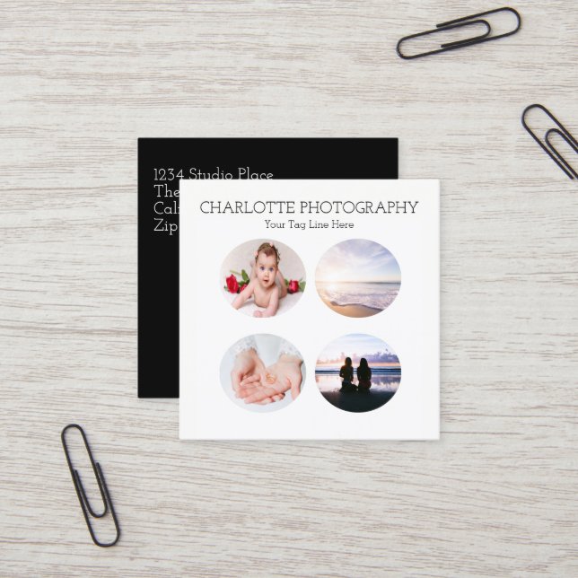 Moderne Schwarz-Weiß-Fotografien Platz Quadratische Visitenkarte (Vorderseite/Rückseite Beispiel)