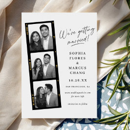 Moderne Schwarz-Weiß-Fotostreifen-Hochzeit Save The Date
