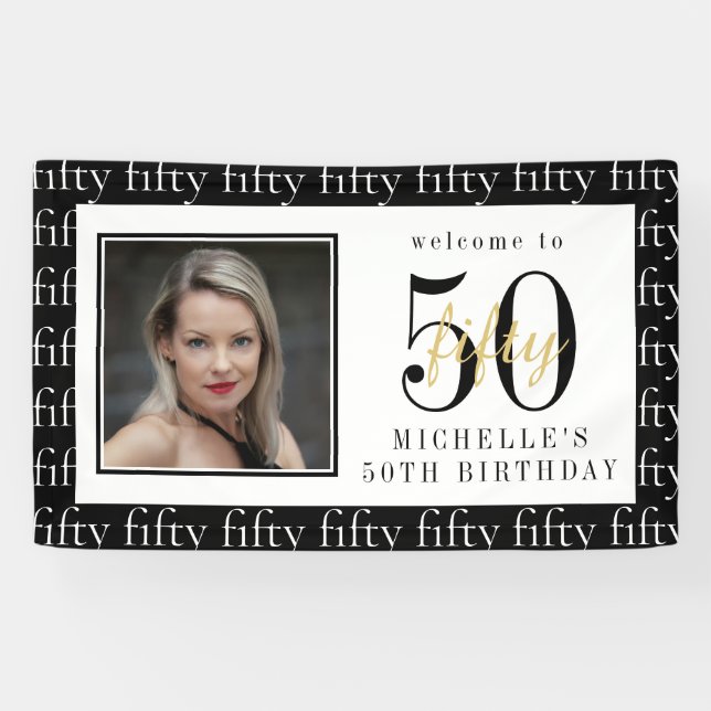 Moderne Schwarz-Weiß-Fototapete zum 50. Geburtstag Banner (Horizontal)