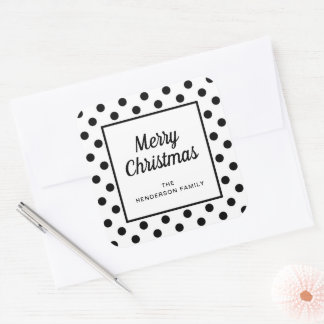 Moderne Schwarz-weiß frohe Weihnachten Quadratischer Aufkleber