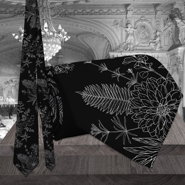 Moderne Schwarz-Weiß-Garten-Blume Hochzeit Krawatte (Von Creator hochgeladen)