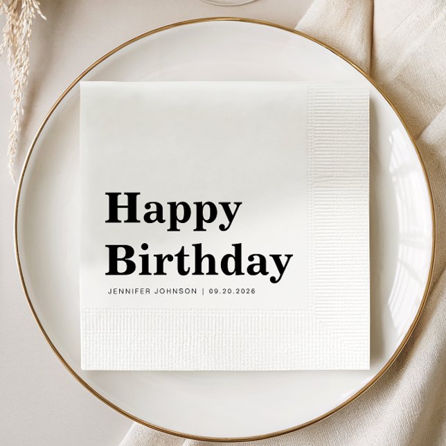 Moderne Schwarz-Weiß-Geburtstagsfeier Serviette (Modern Black And White Birthday Napkins)