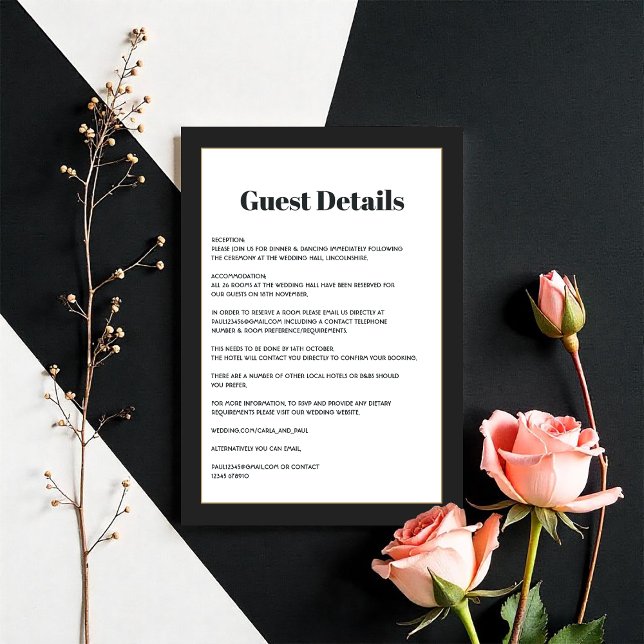 Moderne Schwarz-Weiß-Geometrie-Gästebuchinfo Begleitkarte (Modern Black & White Geometric Wedding Guest Info Enclosure Card)