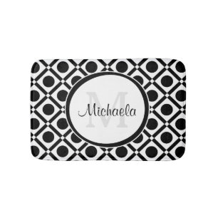 Moderne Schwarz-Weiß-Geometrie, Monogramm und Name Badematte