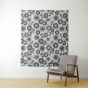 Moderne Schwarz-Weiß-Geometrische Blumen-Sonnenstr Wandteppich