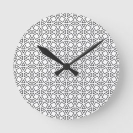 Moderne Schwarz-Weiß-Geometrische Dreiecksstruktur Runde Wanduhr